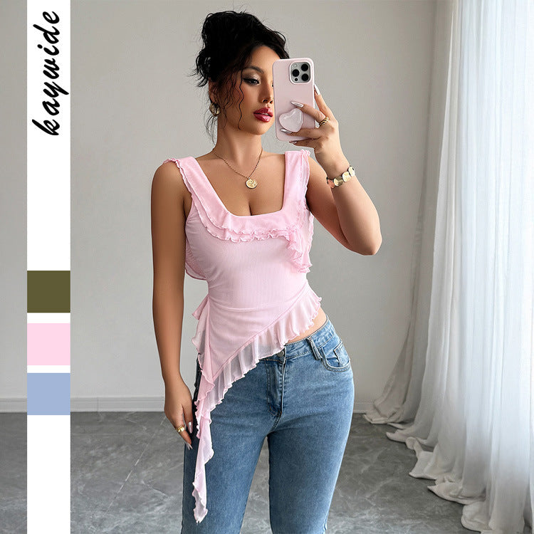 STOCK-European & American Style Lace Lotus Leaf Top