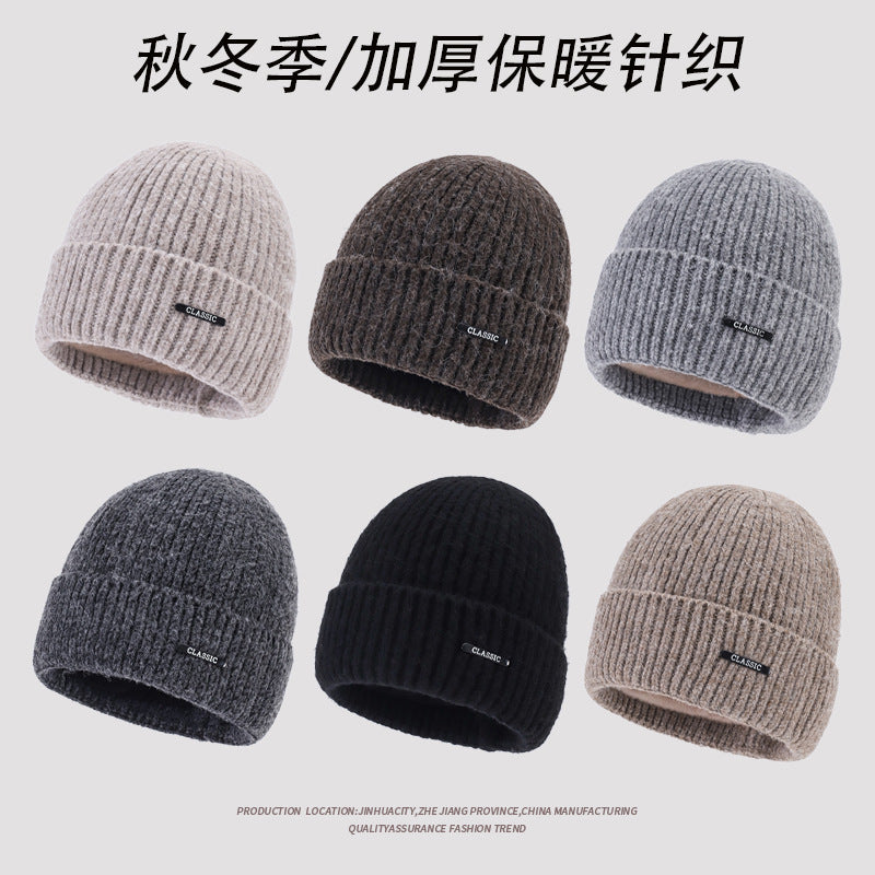 Men’s Thickened Fleece-Lined Knitted Wool Winter Hat Warm