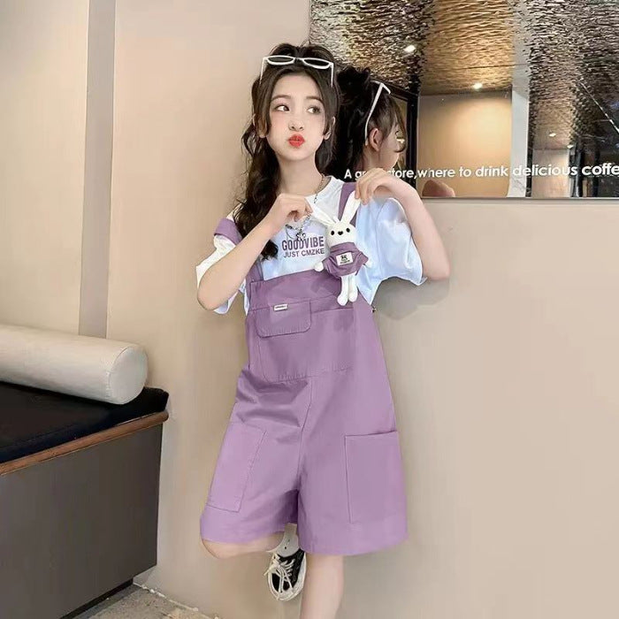Girls Korean Summer Set – Solid T-Shirt Pants Outfit – Outfit Sets – Image 7
