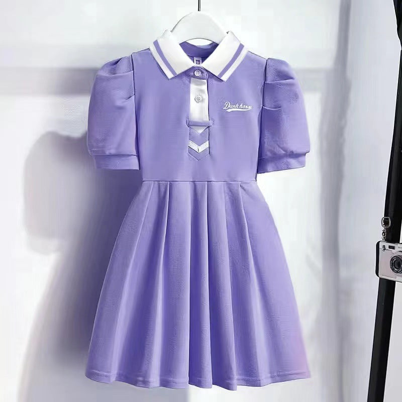 STOCK-Girls' Short-Sleeved Pleated Dress – Sweet Princess Style