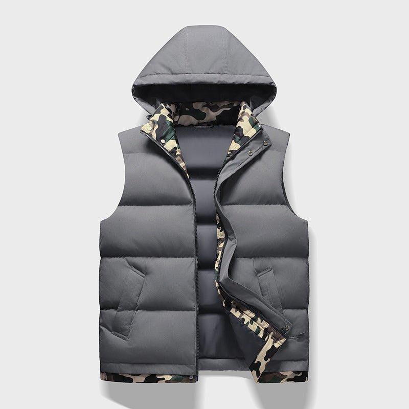 Men’s Hooded Down Cotton Vest Thick Warm Waistcoat 2025