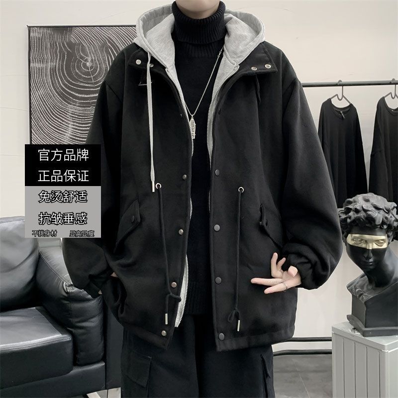 STOCK-Men's Fake Two-Piece Hooded Woolen Jacket Autumn Winter