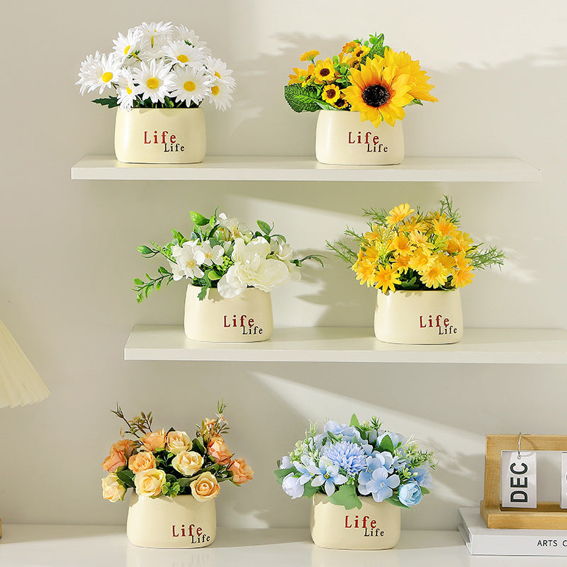 Fake Flowers Small Potted Plants Handmade Home Office Decor