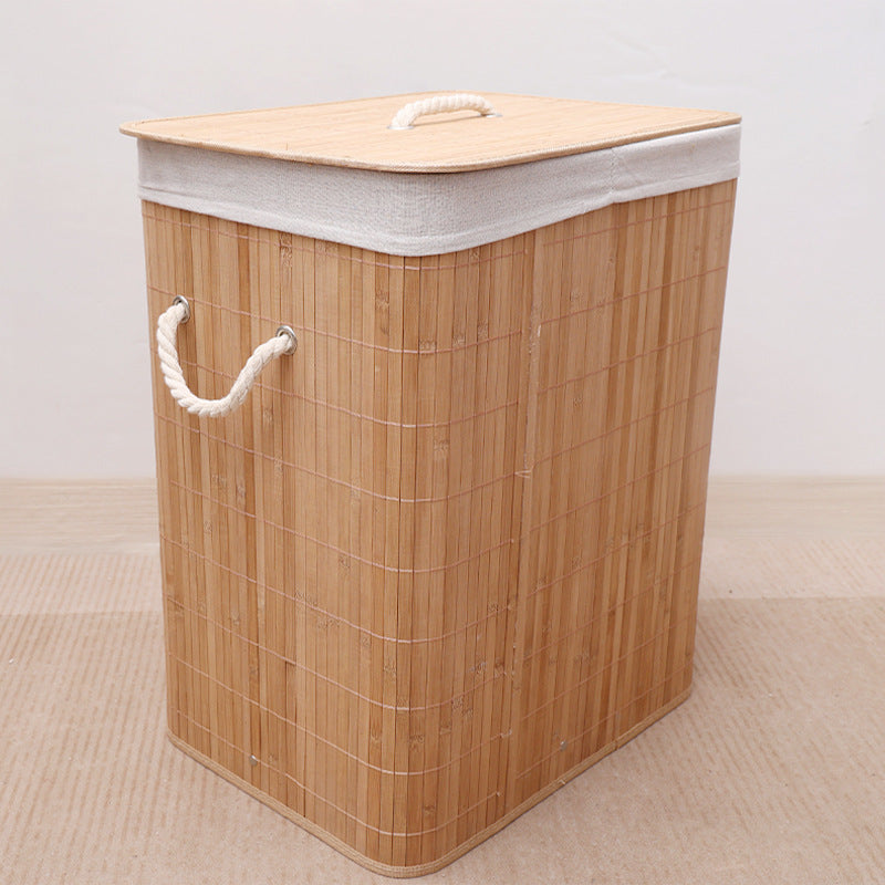 Folding Bamboo Laundry Basket with Iron Ring