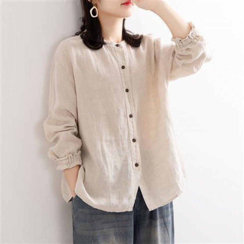 STOCK-Artistic Retro Cotton Linen Shirt – Casual Elegance