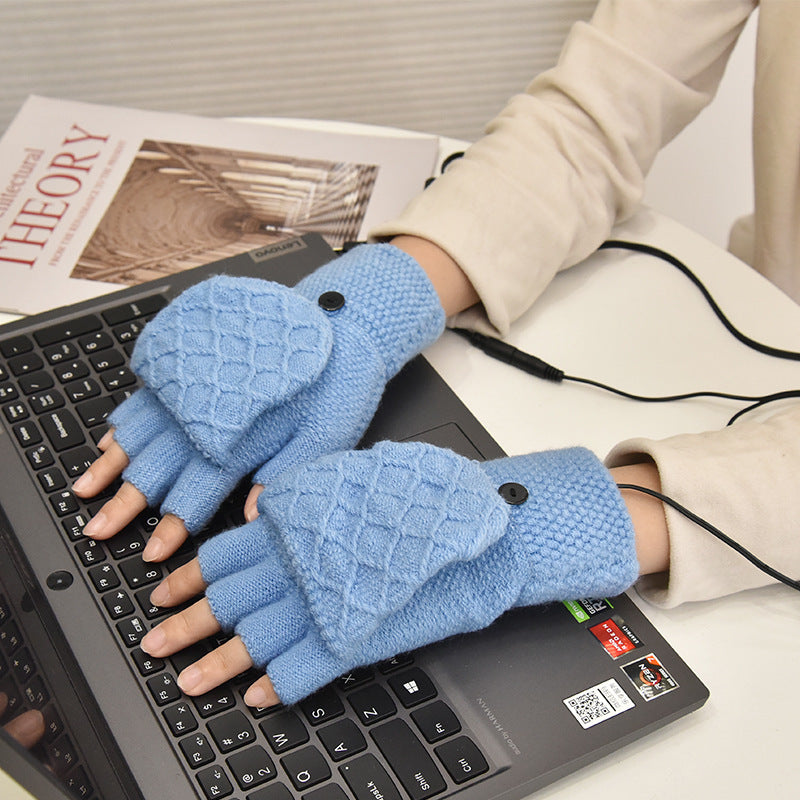 Double-Sided USB Heating Gloves – Washable Plush Winter Warmers