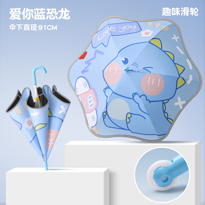 STOCK-Creative Cartoon Pulley Umbrella for Kids – Dual Use for