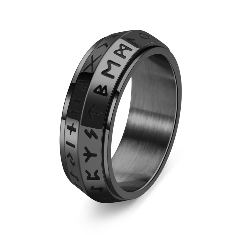Nordic Viking Rune Titanium Steel Rotatable Ring Unisex Jewelry