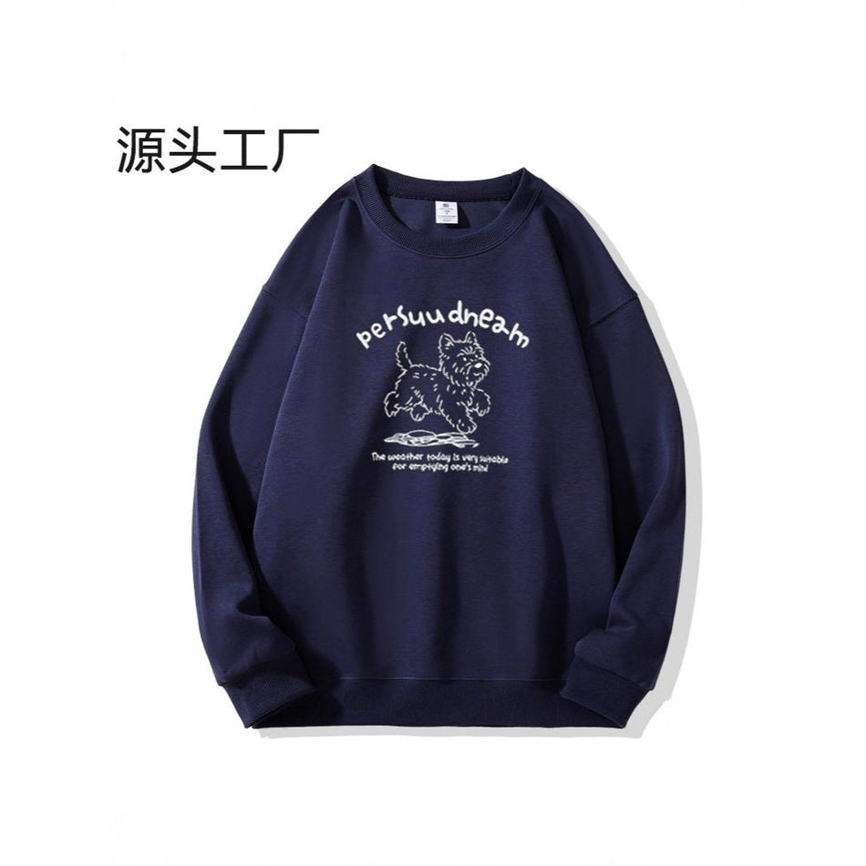 Autumn Winter Korean Style Loose Velvet Roundneck Sweatshirt