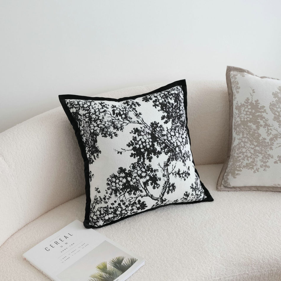 French Chenille Embroidered Pillow – Vintage Black Edge