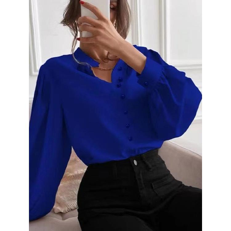 Elegant Solid Color Lapel Shirt Women Spring