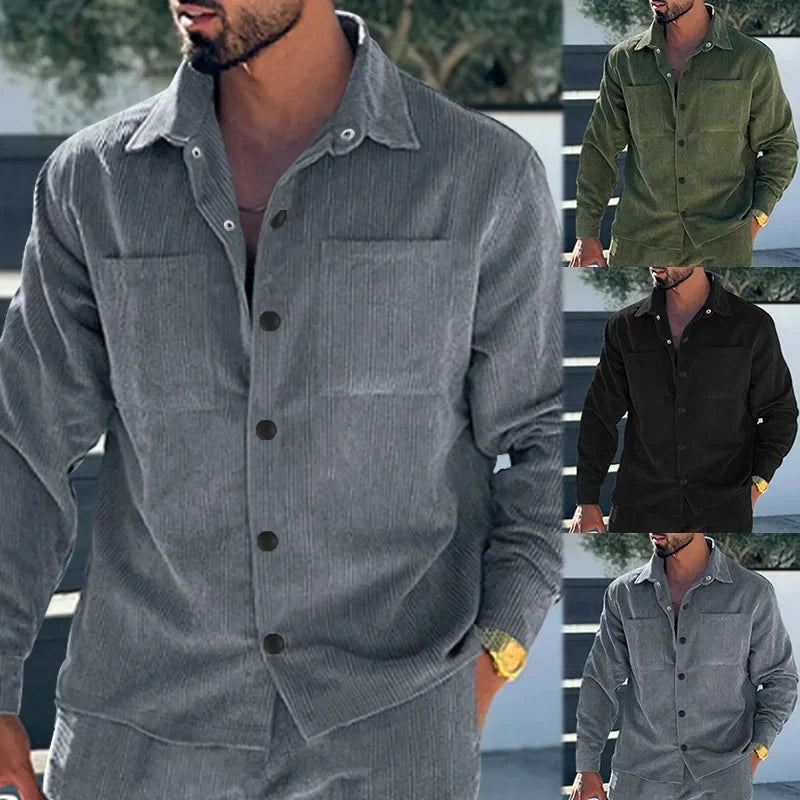 Men’s Corduroy Multi-Pocket Shirt | Slim Fit Casual Coat