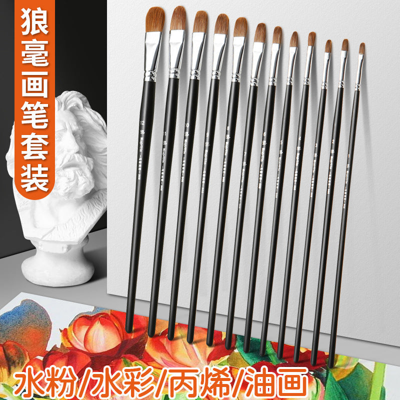 Gourd Chalk & Wolf Hair Brush Set – Watercolor, Oil & Fine Art