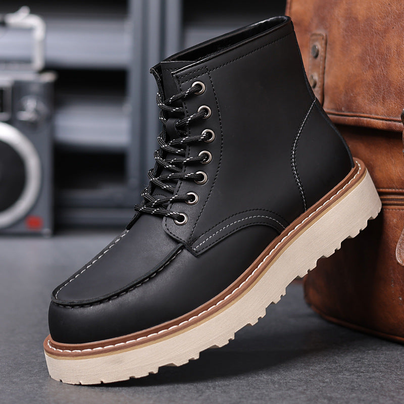 INSTOCK-Men's Leather Motorcycle Boots & High-Top Retro Work