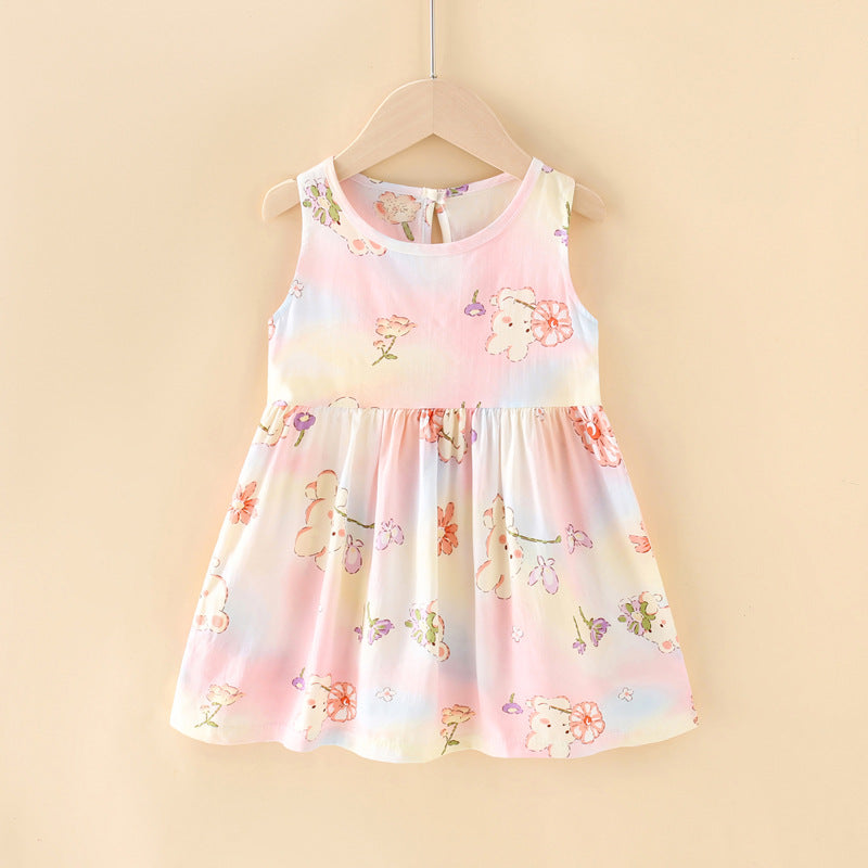 Girls Summer 2025 Floral Sling Cotton Silk Dress Skirt – Summer Kids Fashion Nepal | Tudoholic