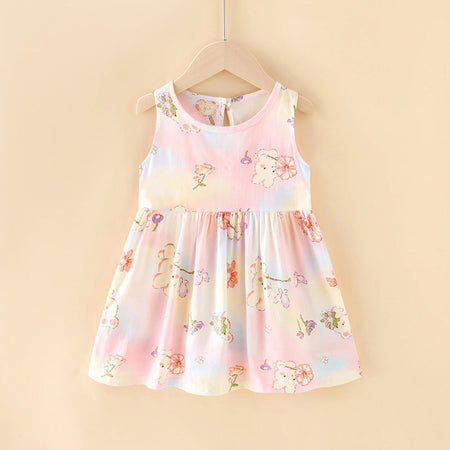 Girls Summer 2025 Floral Sling Cotton Silk Dress Skirt – Summer Kids Fashion Nepal | Tudoholic