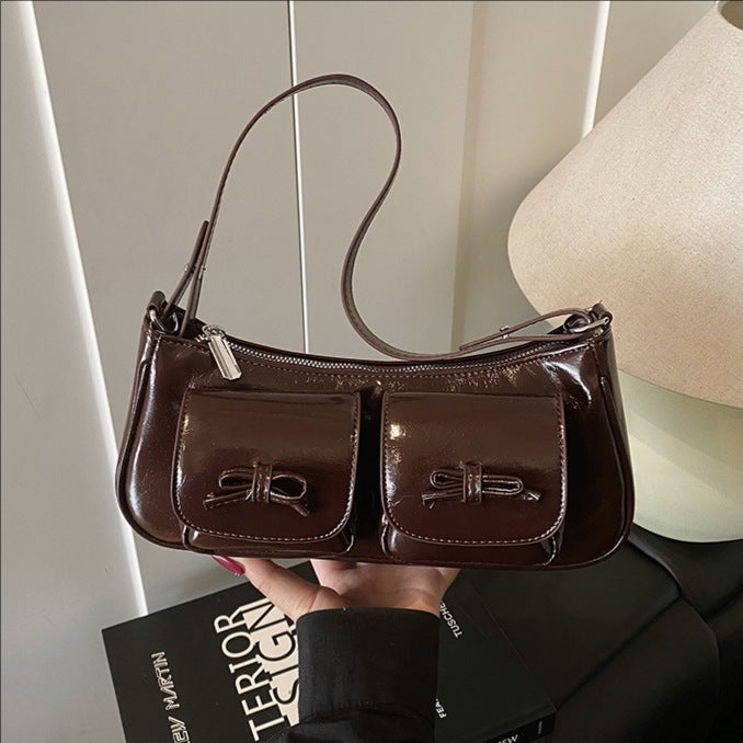 Korean Retro Oil Wax Leather Baguette Shoulder Bag Women Pro