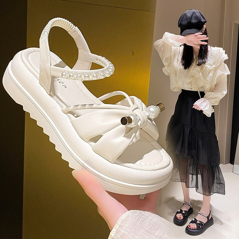 2025 Fairy Style Pearl Thick-Sole Beach Sandals for Women