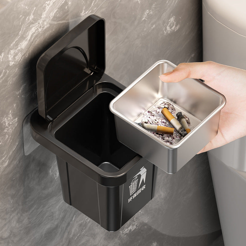 Wall-Mounted Lid Ashtray – Creative Trash Bin Style