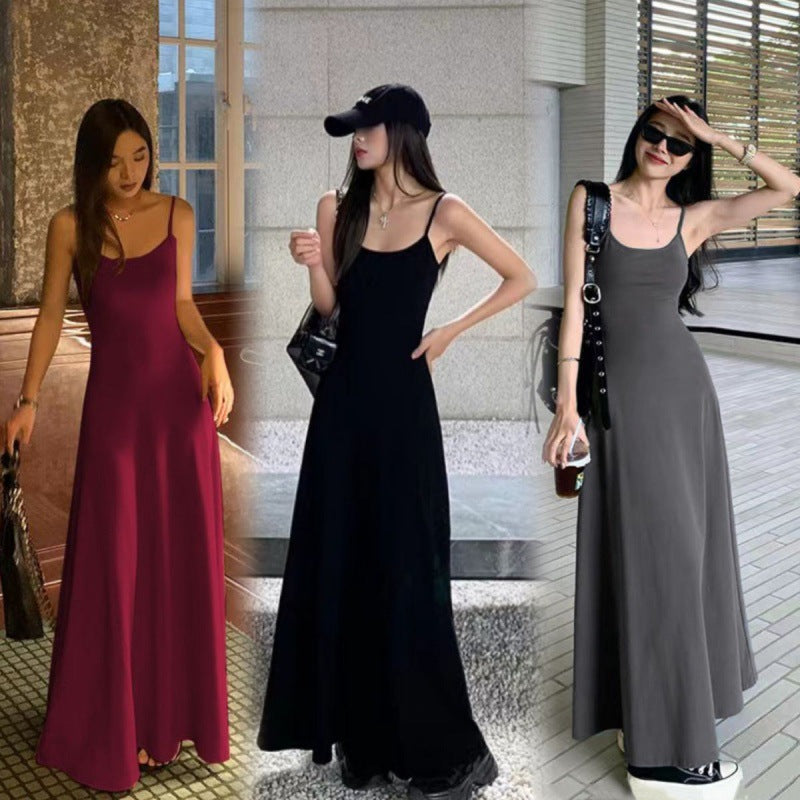 Elegant Black Slim-Fit Sling Dress