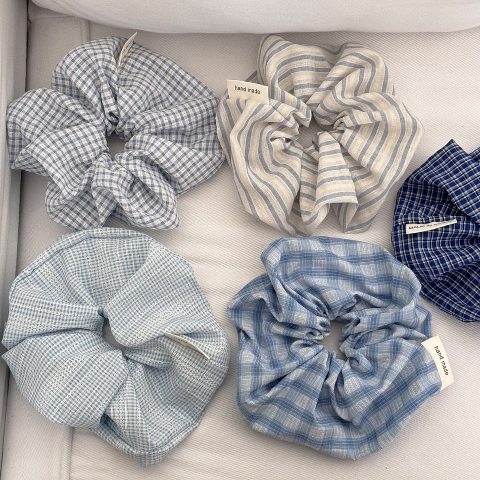 French Sky Blue Plaid Hair Ring