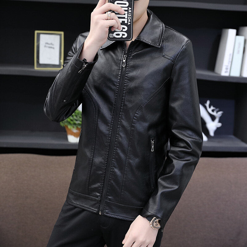Men’s PU Leather Fleece-Lined Winter Jacket