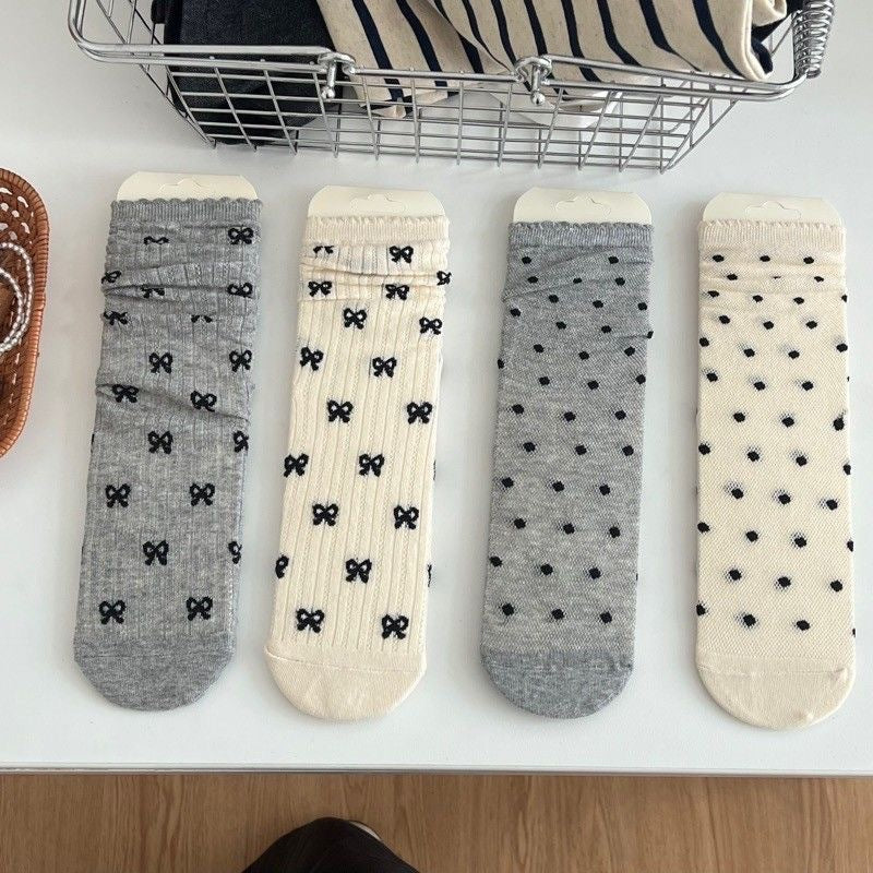 Women’s Mesh Dot Socks with Bow (Pack of 4 )