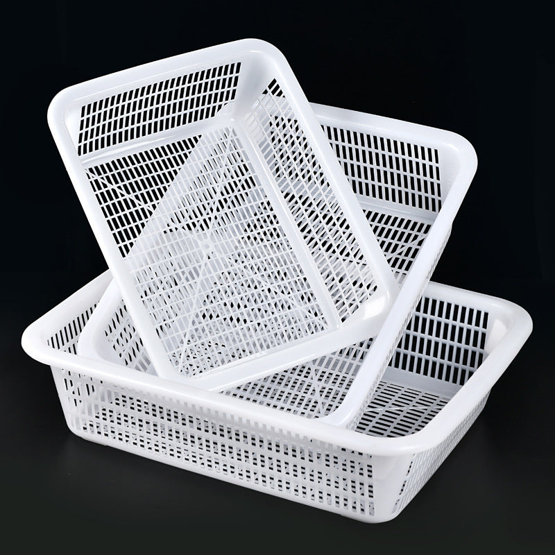White Plastic Rectangular Storage & Drain Basket