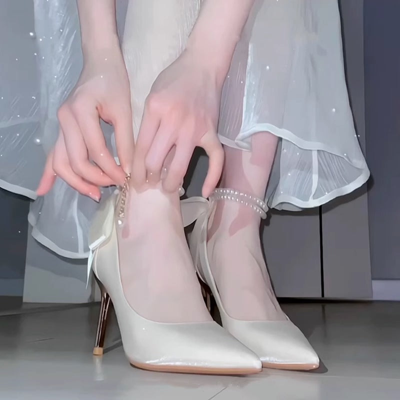 French Satin Wedding High Heels Stiletto Shoes