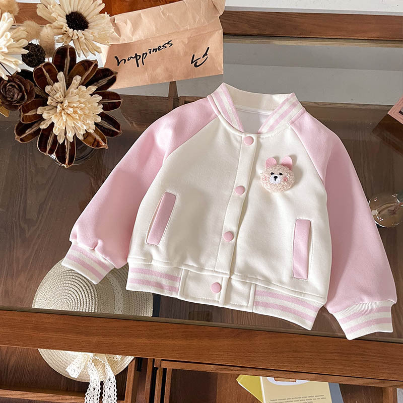 Girls Cartoon Print Baseball Jacket Kids Autumn Coat