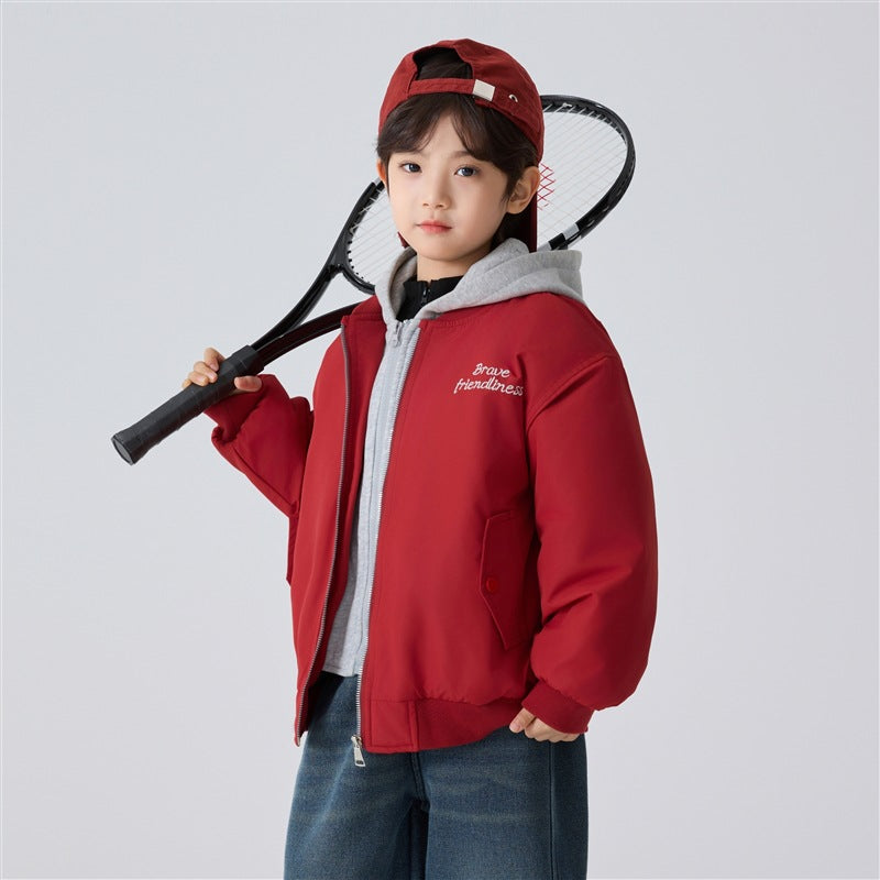 Haima Boys Hooded Winter Jacket 2025 New Year Cotton Coat