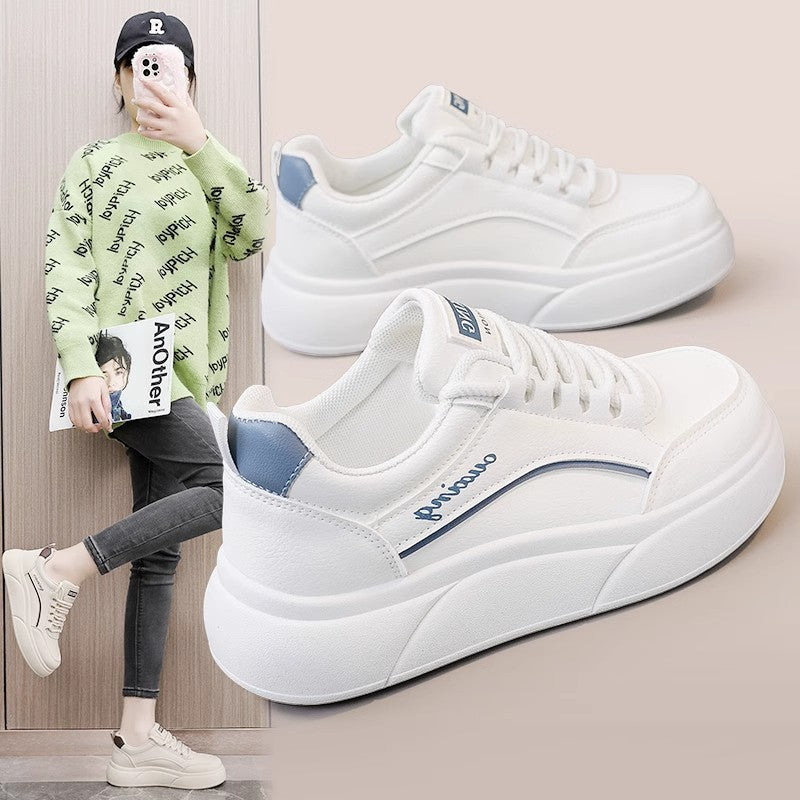 STOCK-Thick-Soled White Sports Shoes with 4.5cm Lift
