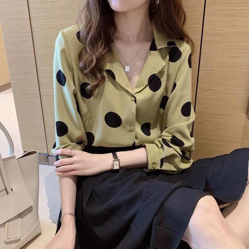 Polka Dot Chiffon Shirt for Women – Retro Hong Kong Style Top