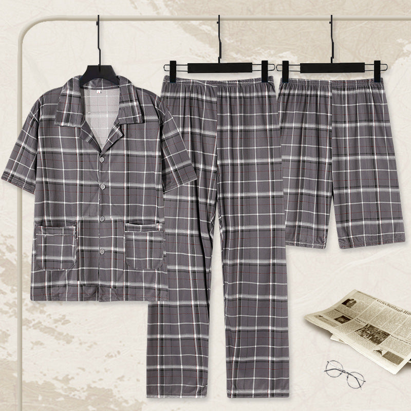 INSTOCK-100% Cotton Men's Pajama Set  Summer Shorts & Short