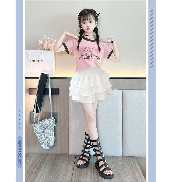 Girls Cartoon Letter Skirt Summer Set – Baby & Children's Outfits – Image 7