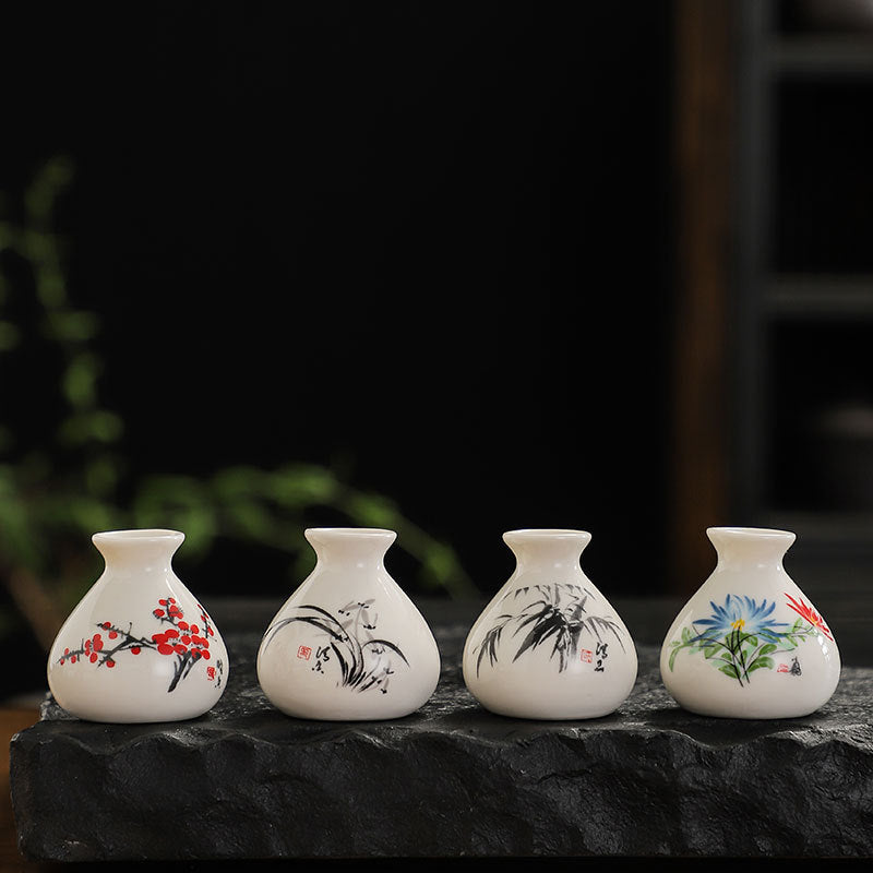 Mini Ceramic Vase – Plum Orchid Bamboo Chrysanthemum Design