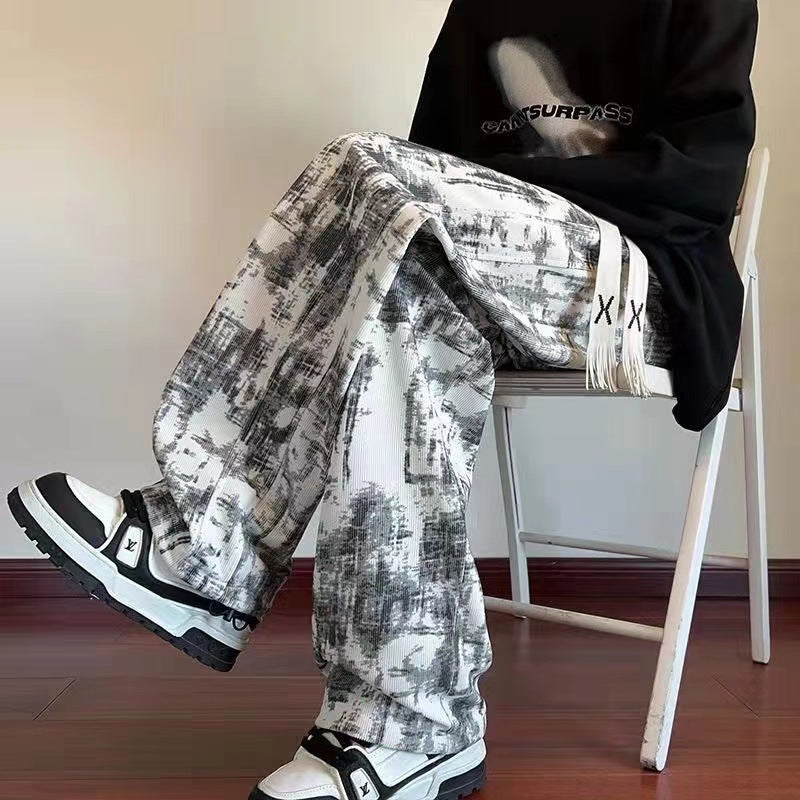 Tie-Dye Wide-Leg Sports Pants Men Teens