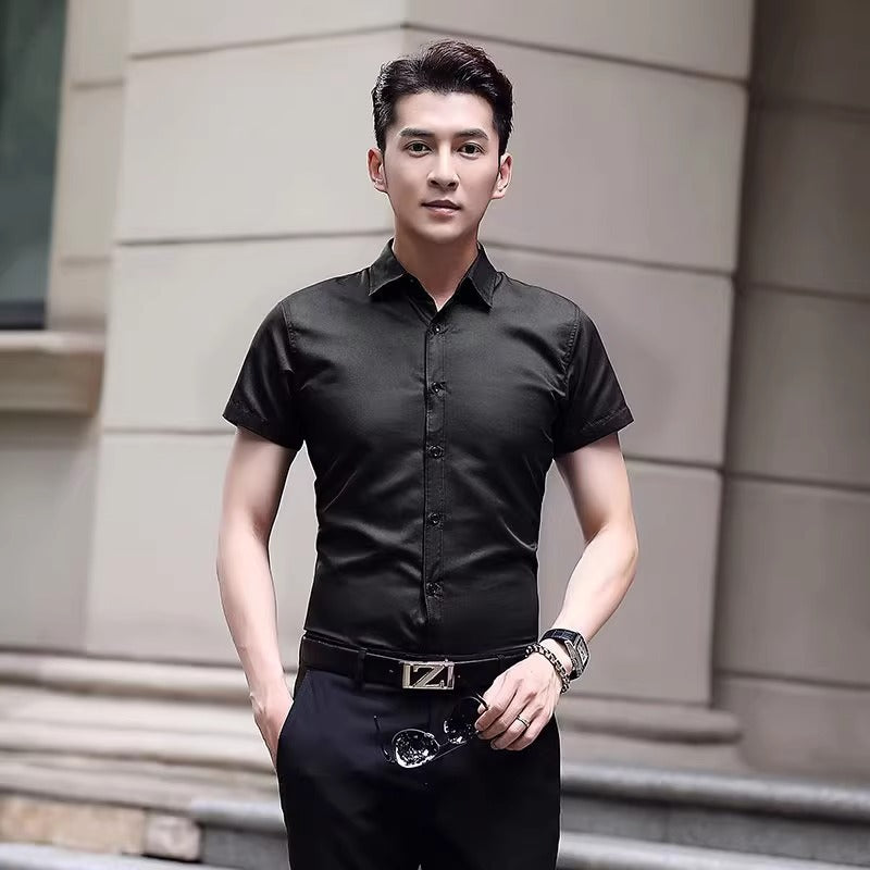 Men’s Summer Ice Silk Shirt – Solid Color Casual Trend