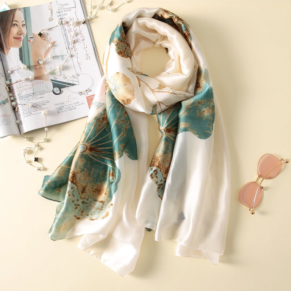 Korean Floral Imitation Silk Beach Scarf