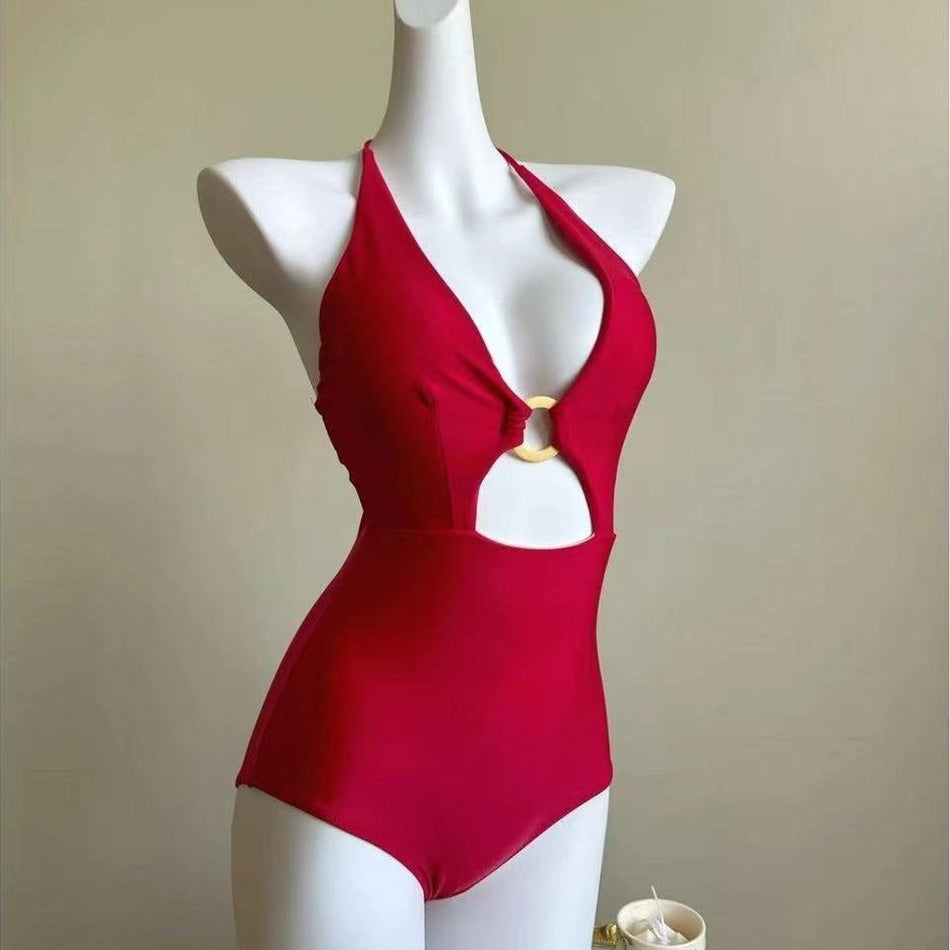 Women’s Solid Color One-Piece Swimsuit – Sexy Triangle