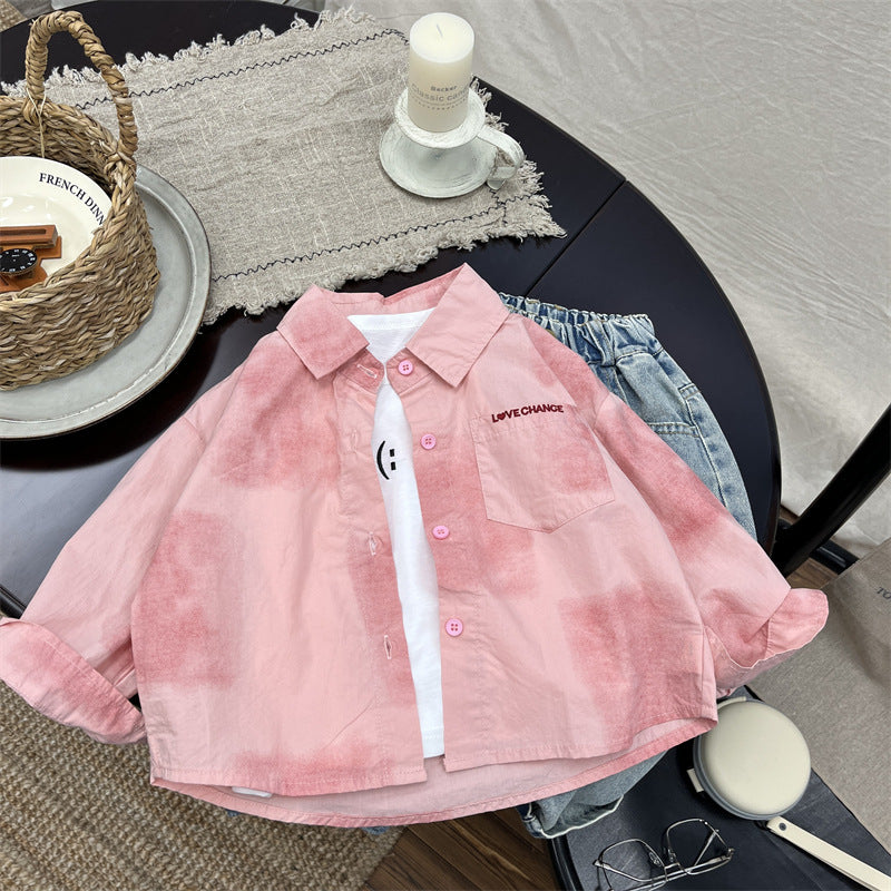 Boys Cotton Embroidered Shirt Long Sleeve Autumn