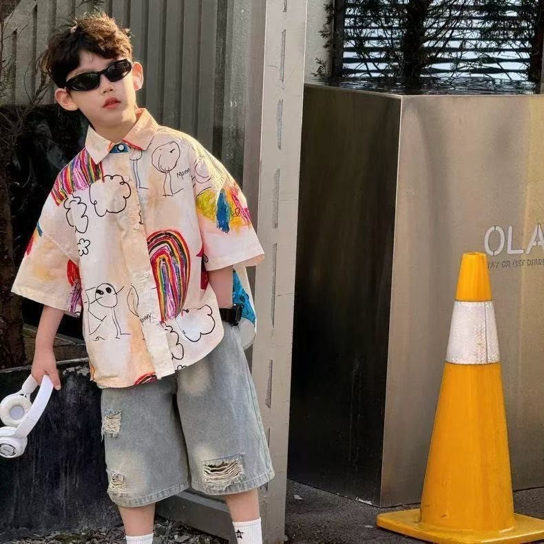 Korean Style Boys Loose Ripped Denim Shorts Summer Kids Wear