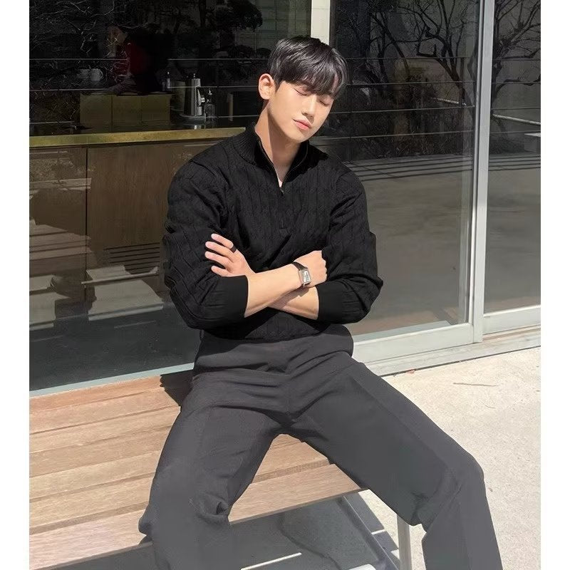 Men’s Half Zipper Spring Autumn Casual Knit Sweater