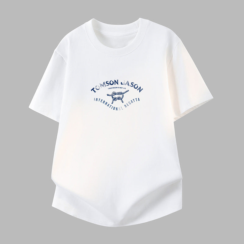 Men's Pure Cotton White Crew Neck Loose Short Sleeve T-Shirt