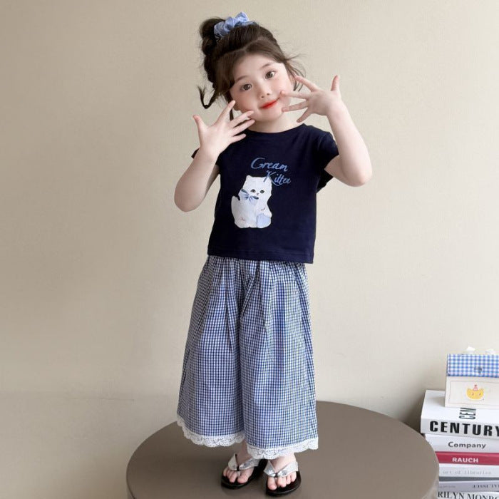 Girls Korean Plaid Wide-Leg Summer Set – Baby & Children's Outfits – Image 6