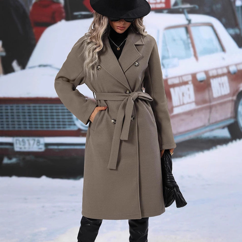 STOCK-2026 Women’s Woolen Double-Breasted Lace-Up Jacket Autumn