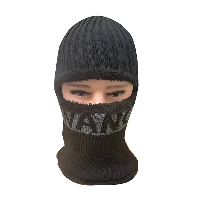 Men’s One-Piece Fleece-Lined Wool Winter Hat with Scarf