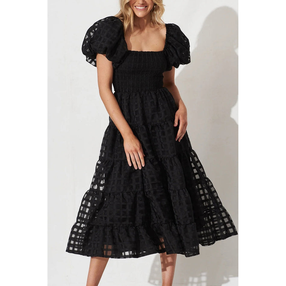 One-Character Collar Lantern Sleeve Cake Dress - 2026 "INS"