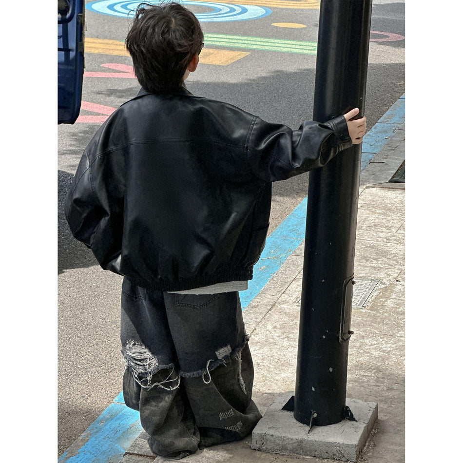 Boys Retro Soft Leather Bomber Jacket 2025