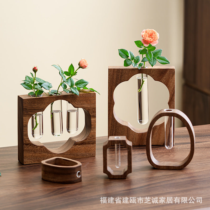 Walnut Wood Hydroponic Vase – Mini Glass Plant Holder